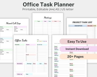 Editable Office Task Planner Bundle, Printable Work Schedule Planner, Work To Do Checklist, Office Organizer, Employee Daily Task Work To Do