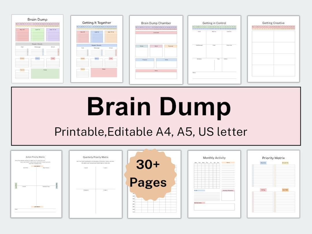 Editable to Do Brain Dump Planner, ADHD Daily Weekly Goals Planner, To ...