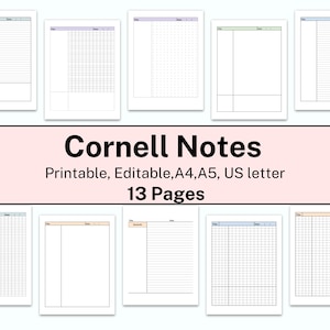 Modello di appunti Cornell PDF, appunti delle lezioni, carta per prendere appunti con il metodo Cornell, appunti delle riunioni, checklist vuota, download immediato in formato PDF A4