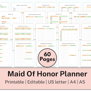 Maid Of Honor Planner, Matron Of Honor PDF, Bridesmaid Duties, Bachelorette Planner, Wedding Day Planner Binder, Bridesmaid Proposal, Honor
