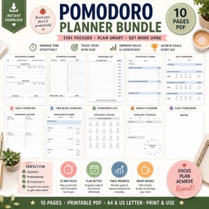 Pomodoro Planner Printable, Editable Productivity Planner, Student Project Planner, Study Session Planner, Time Tracker, Timebox, Planner