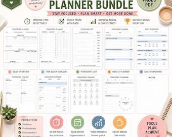 Pomodoro Planner Printable, Editable Productivity Planner, Student Project Planner, Study Session Planner, Time Tracker, Timebox, Planner
