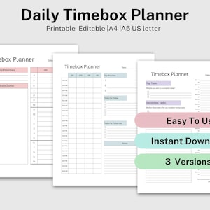 Timebox Planner Printable, Time Boxing Template, Time Tracker Editable, Time Management, Hourly Schedule, Timeblocking Checklist, POMODORO