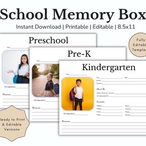 School Memory Box, School Keepsake Box, School Years Pages, Memory Box Labels, School Memory Sheets, 1st to 15th Grade Keepsake, Printable