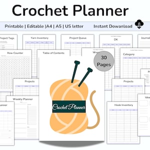 Printable Crochet Project Planner, Editable Crochet Organizer, Crochet Planner, Crochet Patterns and Supplies, Crochet Business Planner