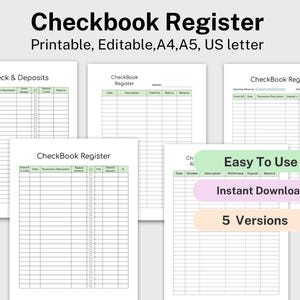 Checkbook Register Printable, Transaction Register, Check Register Pages, Checkbook Register Printable, Finance Tracker, Income and Expense