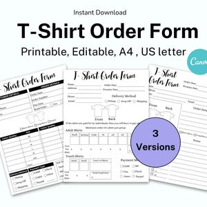 T-Shirt Order Form Template, Shirt Business Form, Shirt Order Form, Craft Order Form, Custom T Shirt Order Form, Fillable Order Form, Canva