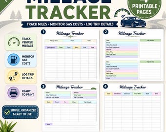 Printable Mileage Tracker, Mileage Log, Work Trip Miles Tracker, Business Mileage Log, Monthly Mileage Report Form, Uber Mileage Tracker A4
