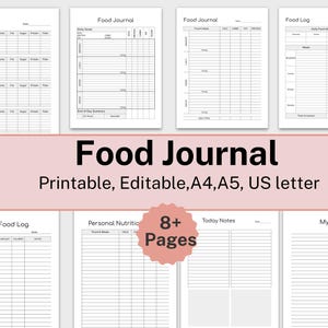 Printable Daily Food Journal, Daily Food Diary, Food Journal, Daily Calorie Tracker, Daily Weekly Food Planner, Meal Journal, Meal Tracker