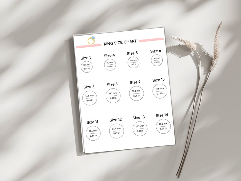 Printable Ring Size Chart Template, Ring Sizer, Ring Size Finder, Ring Size Guide, Ring Measure ...