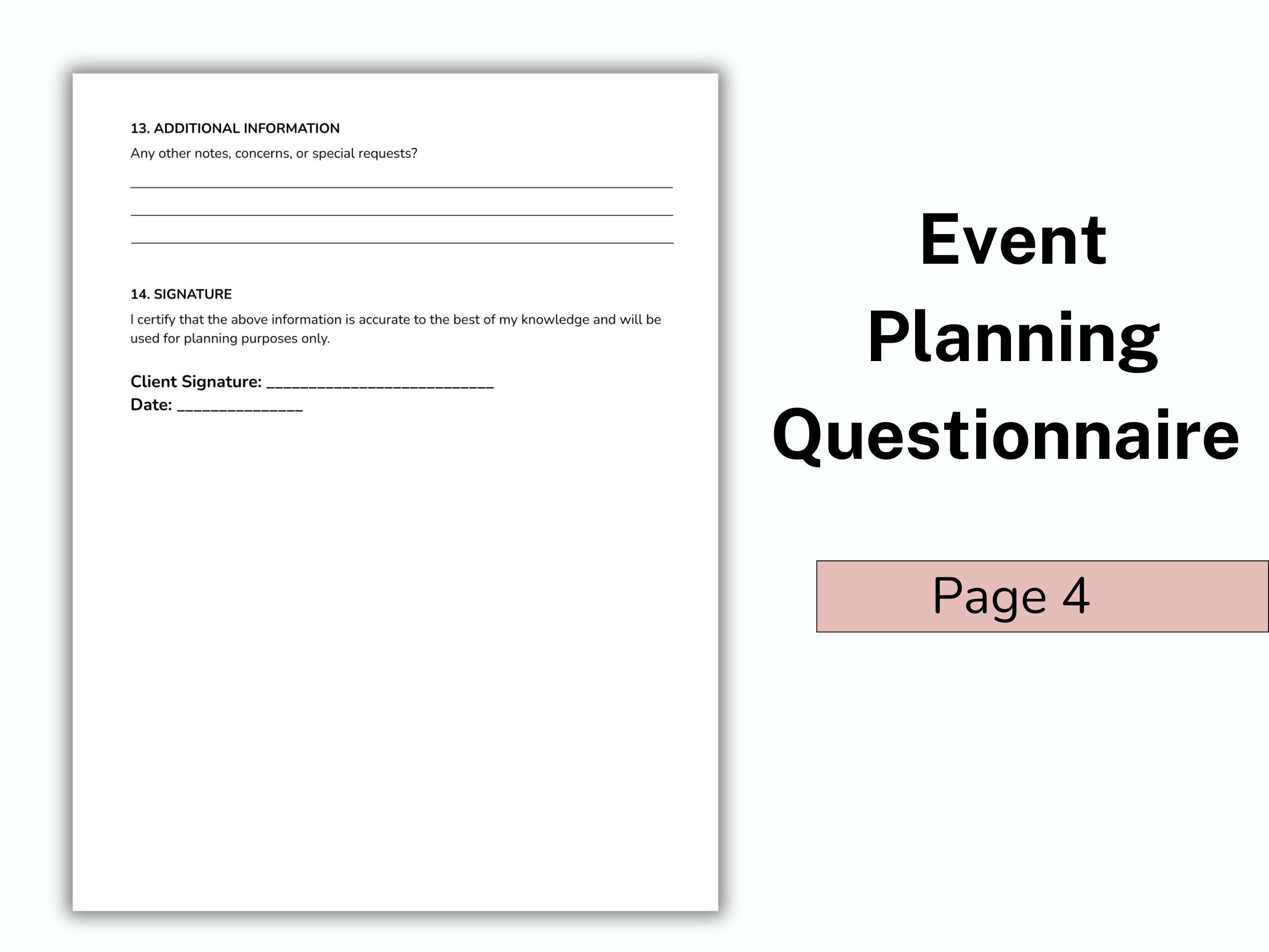 Editable Event Planning Questionnaire Template, Event Management ...