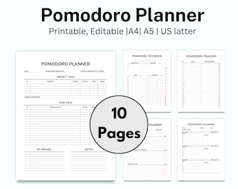 Pomodoro imprimible, Rastreador Pomodoro, Técnica Pomodoro, Planificador Pomodoro, Planificador de Productividad, Planificador Estudiantil, Planificador de Sesiones de Estudio