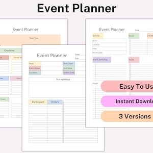 Event Planner Template Printable, Party Event Planning, Wedding Bachelorette Birthday Graduation Party Checklist, Wedding Party Organizer
