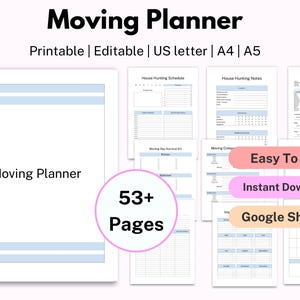 Moving Planner Bundle: Relocation Checklist, Budget, Organizer (PDF Printable & Editable Google Sheet Template)