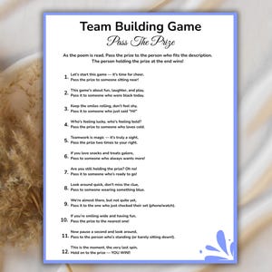 Team Building Game, Office Icebreaker Activity, Team Building Pass the Prize Game, Coworker Employee Game, Office Party Game, Printable