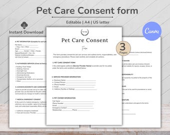 Bewerkbare sjabloon toestemmingsformulier huisdierverzorging, formulier huisdierverzorging, overeenkomst huisdieroppas, autorisatieformulier huisdierverzorging, ontheffing huisdierverzorging, informatie huisdier