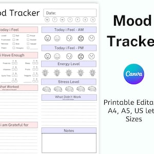 Daily Mood Log Printable, Daily Mood Tracker PDF, Daily Mood Journal Template, Weekly Monthly Mood Tracker, ADHD Planner, Mood,  Printable