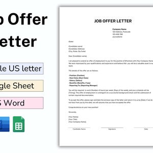 Plantilla de carta de oferta de trabajo (Google Docs/MS Word), carta de oferta de empleo, plantilla de carta de oferta de trabajo, carta de hoja de cálculo de Google, descarga digital en PDF