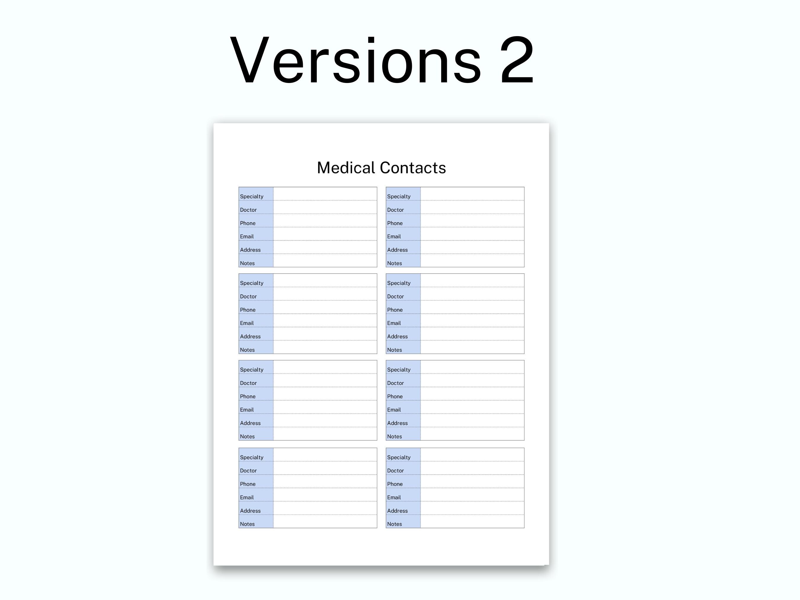 Medical Planner Binder Contact List Printable, Healthcare Contacts ...