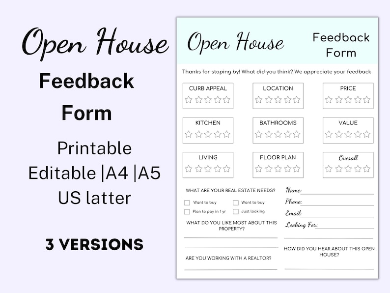 Open House Feedback Form Printable, Canva Template, Realtor Open House Flyers, Realtor Template ...