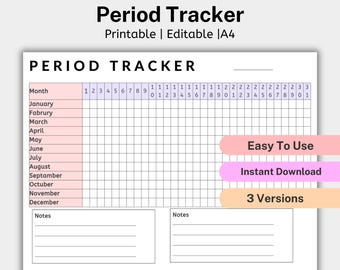Period Tracker Printable, Ovulation Tracker, Period Symptom Tracking, Period Journal, Period Calendar, Period Planner, Period Log, Period A4