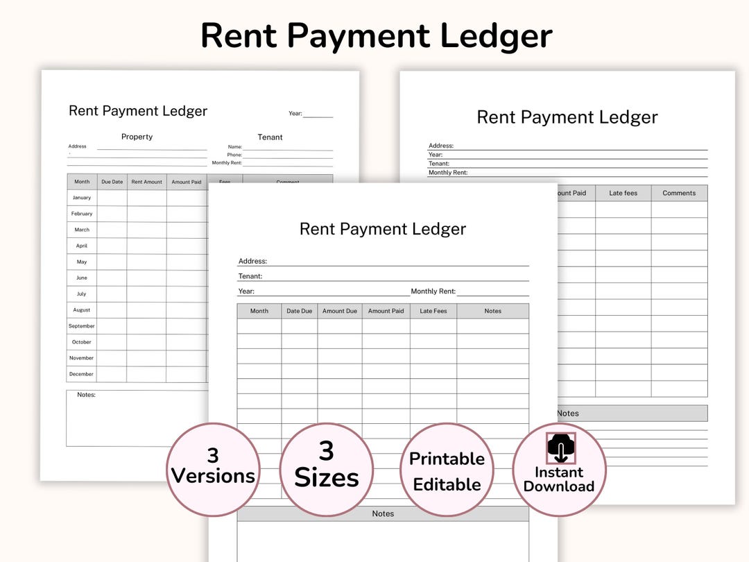 Pdf Rent Log Rent Payments Ledger Template, Monthly Rental Payment Tracker, Landlord ...