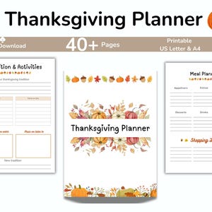 Thanksgiving Planner Printable, Thanksgiving Guest List, Fall Bucket List, Holiday Meal Planner, November Calendar, Thanksgiving Pages, PDF