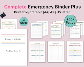 Emergency Binder Printable, Medical Binder,  Just In case of Emergency Planner Plus, Life Binder, What If Binder, Military Binder, Emergency