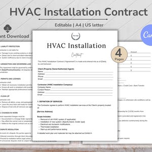 HVAC Installation Contract Template, Hvac Service Form, Hvac Maintenance Contract, Contractor Business, Air Conditioning, Hvac Install, PDF