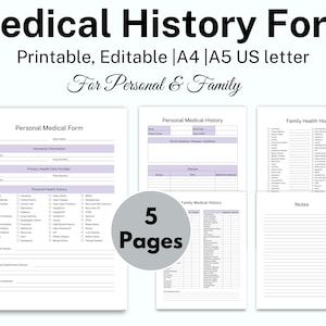 Editable Family Medical History Form, Medical History Log, Patient History, Medical Binder, Personal Health History Forms, Digital Download