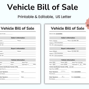 Vehicle Bill of Sale, Motor Vehicle Bill Of Sale, Bill Of Sale Auto, Car Purchase Agreement, Car Sales Receipt, Legal Document, Printable