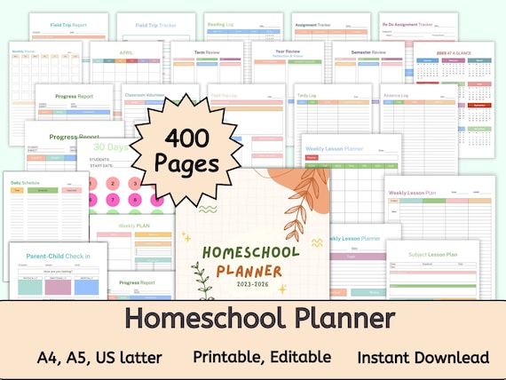 Homeschool Planner Printable 2024 2026, Homeschool Lesson Planner, Academic Planner, Teacher Homeschool Schedule, Homeschool Planner Pages
