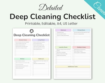 Detaillierter Reinigungsplan, Checkliste für die Tiefenreinigung, ADHS Reinigungsplan PDF, Hauspflege, Haushaltstabelle, Hausreinigung, A4 pdf