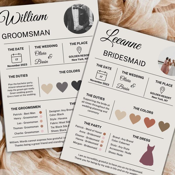 BRIDESMAIDS Info Card Template, Bridal Party Info Card, Bridesmaid Information Card, Bridal Proposal Card, Maid of Honor Planner, Canva PDF