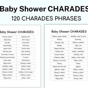 Charades, Charades-spel babyshower, babyshowerspellen, Charades voor kinderen, pdf-feestspellen babyshower, Charades baby-editie, babytrivia
