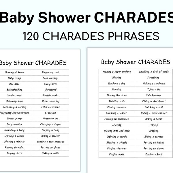 Charades, Baby Shower Charades Game, babyshower games, Charades For Kids, Baby Shower Party Games PDF, Baby-Edition Charades, Baby Trivia