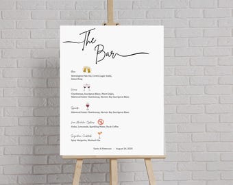 Editable Wedding Bar Menu Sign Template, Our Signature Drinks, Wedding Drinks Menu, Custom Cocktail Menu, Reception Bar Sign, Alcohol Menu