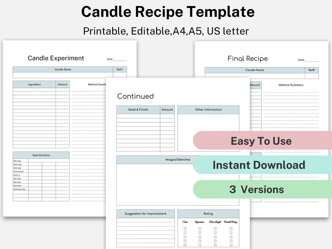 Candle Making Recipe Template, Candle Making Planner, Candle Business Plan, Candle Testing ...