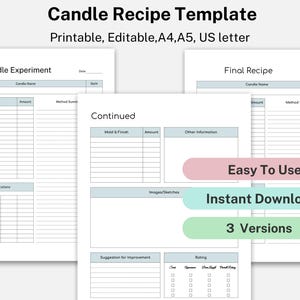 Candle Making Recipe Template, Candle Making Planner, Candle Business Plan, Candle Testing Template, Homemade Candle Recipe Guide, Printable