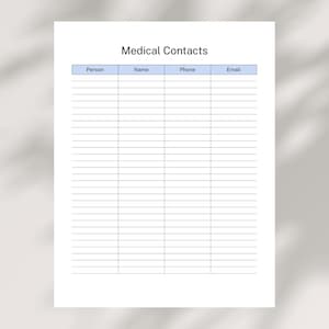 Medical Planner Binder Contact List Printable, Healthcare Contacts ...