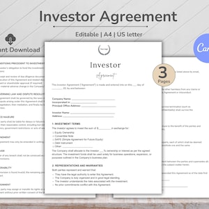 Investor Agreement Template, Partnership Template, Investment Contract, Legal Template, Real Estate Investor, Assignment Contract, Printable