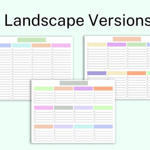 K&ouml;nnte beinhalten: Drei wei&szlig;e, querformatige Notizbl&ouml;cke mit farbigen Kopfzeilen. Jeder Notizblock hat ein Raster aus Linien und Kontrollk&auml;stchen. Der Text "Landscape Versions" steht oben. Die Notizbl&ouml;cke befinden sich auf einem hellgr&uuml;nen Hintergrund.