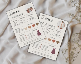 Bridesmaid Info Card Template Canva Editable Bridal Proposal Card Bridal Party Info Card Wedding Party Information Digital Download PDF