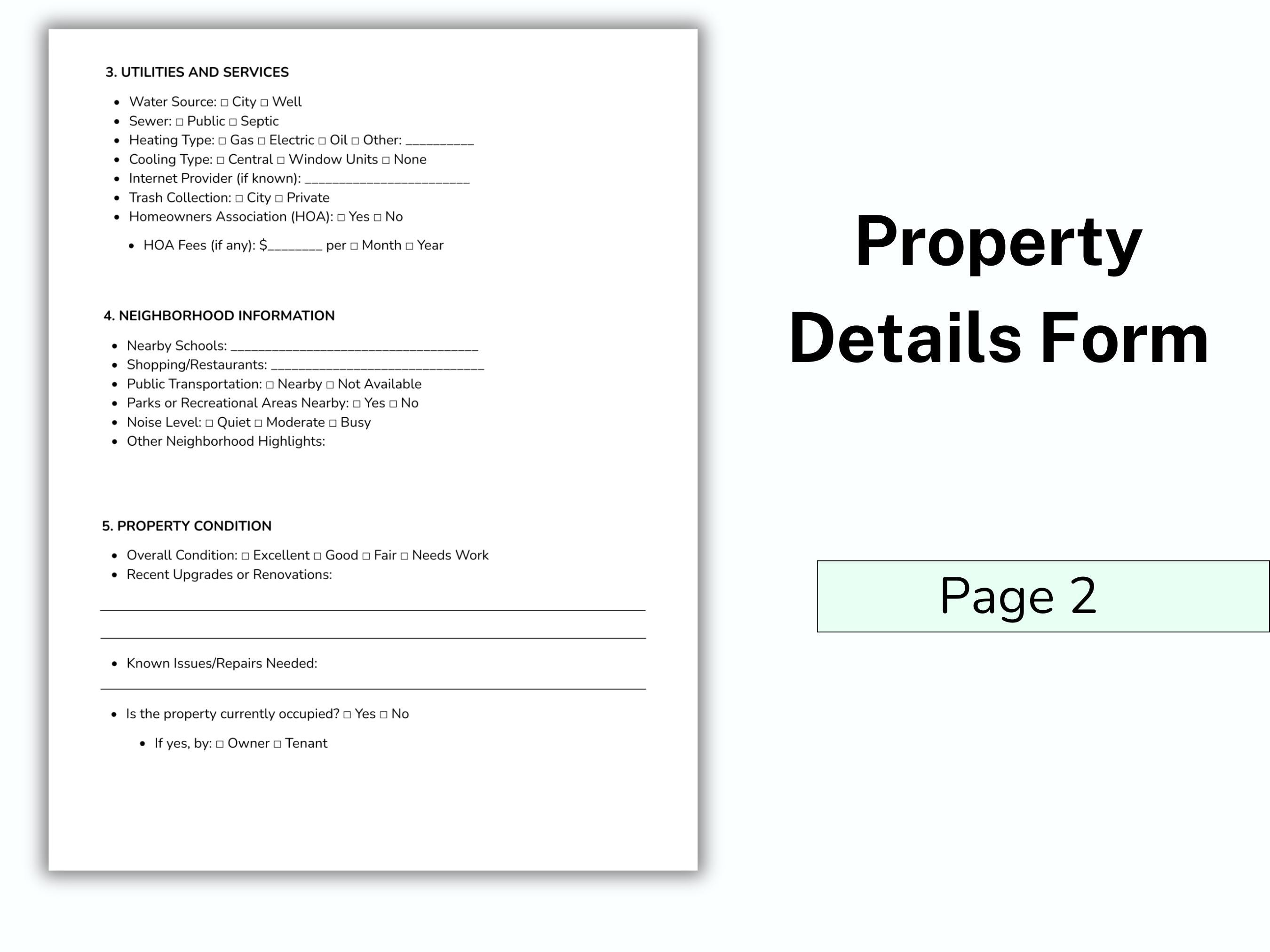 Property Details Form Template, Property Information, Real Estate