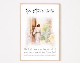 Revelation 3:20 | Jesus Christ | Christian Bible Verse, Scripture Wall Art | Vintage Print | Christian Home Decor | Digital Download