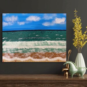 Waves on the Beach Original Acrylic Painting on Stretched Canvas, 18"x14"