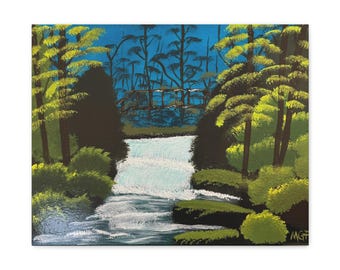 Forest River Bridge Landscape Canvas Art Print, Nature Wall Decor for Cabin, Home Decoration, Gift for Nature Lovers, River Art, Forest Art