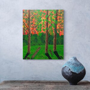 Original Acrylic Painting Sunset Forest, Evening Sunset Stretched Canvas, Wall hanging, Wall Decor, Home Decor