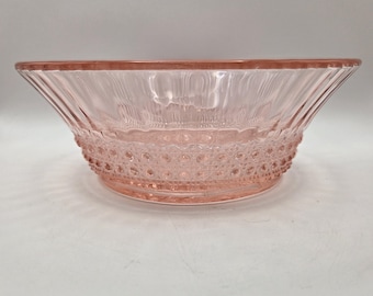 Bol de cristal rosa Huckabee de Imperial Glass, diseño de caña y flauta, frutero vintage Art Déco.