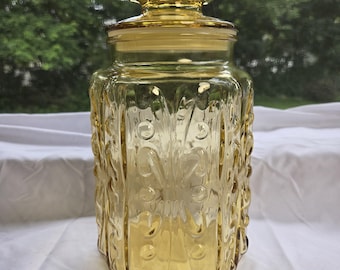 Amber Moon & Stars Canister L.E. Smith Glass Jar With Lid Vintage Kitchen Storage